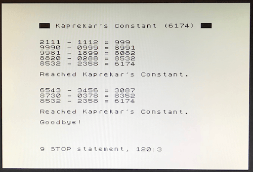 ZX Specturm BASIC - Kaprekar’s Constant